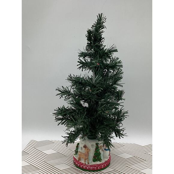 Fiber Optic 14" Christmas Tree with Santa and his sleigh in snow on base - Picture 2 of 5